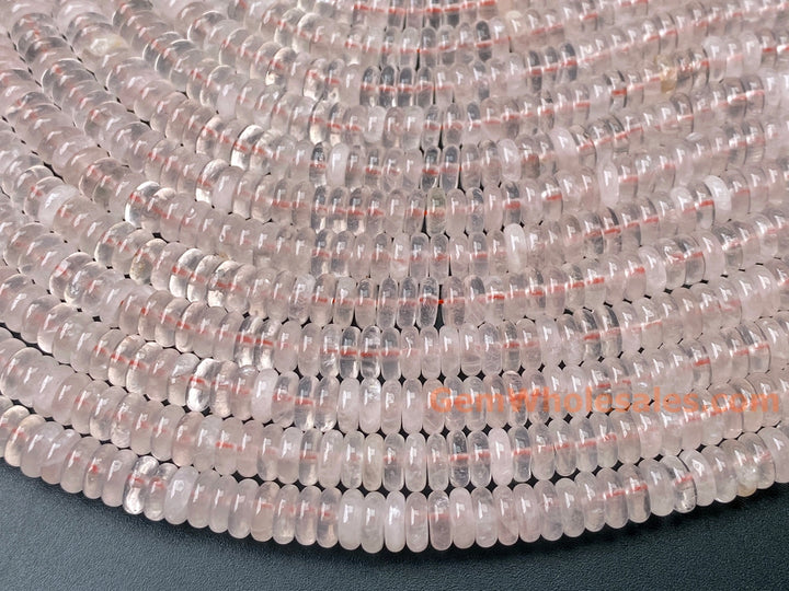 Perles d'espacement heishi rondelles en quartz rose naturel 2x6 mm 15,25"
