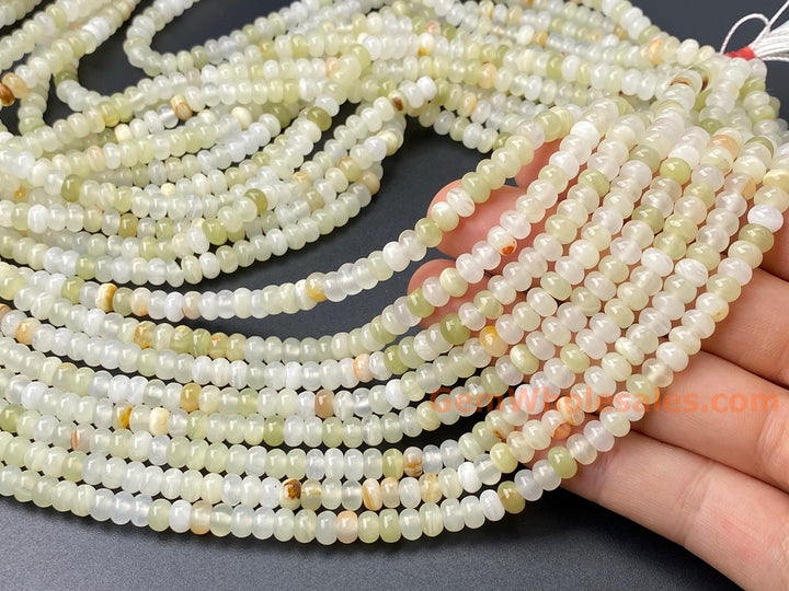 15.5" 4x6mm natural light green jade rondelle beads