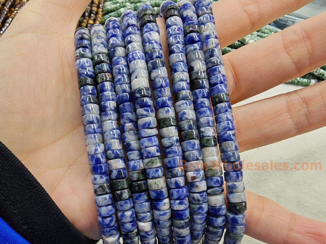 15.5" 3x6mm Natural blue spot jasper heishi beads for jewelry making