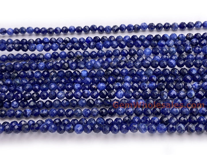 15.5" 4mm natural sodalite semi precious stone round micro faceted beads