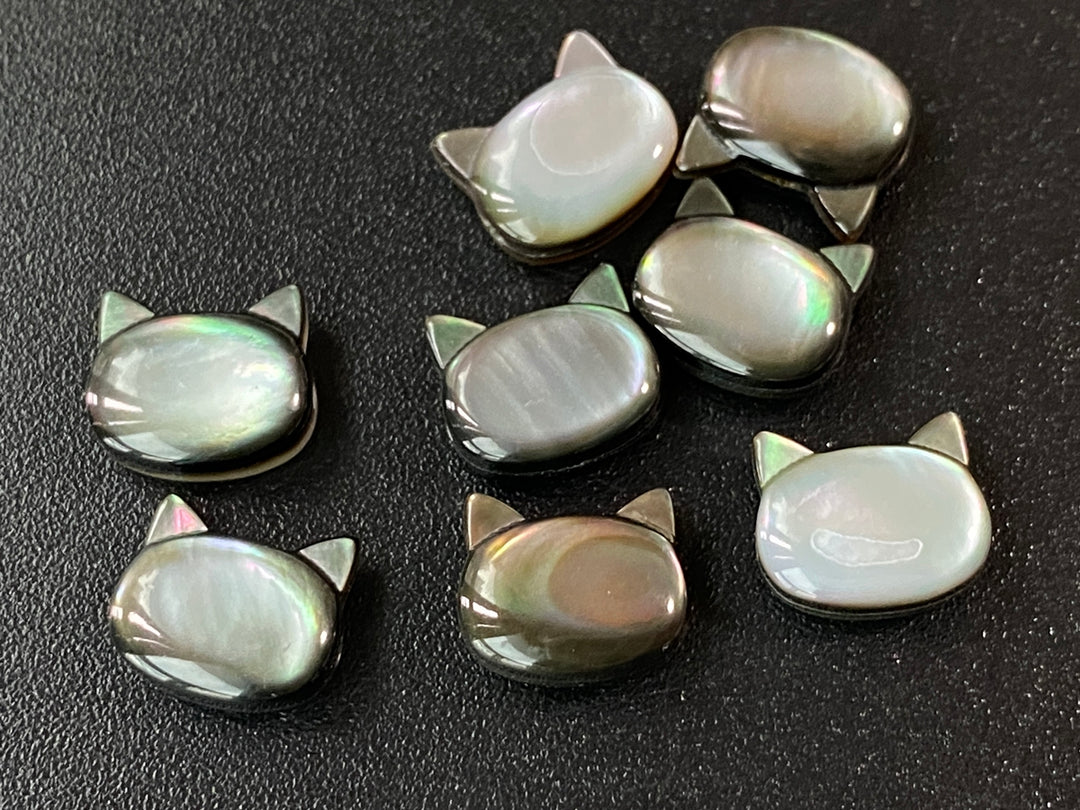 5PCS 9x10mm Natural black MOP little cat beads, mother of pearl cat