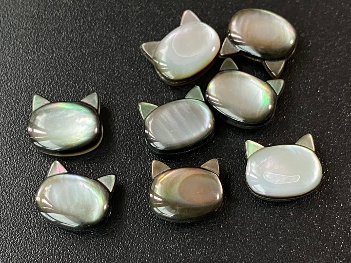 5PCS 9x10mm Natural black MOP little cat beads, mother of pearl cat