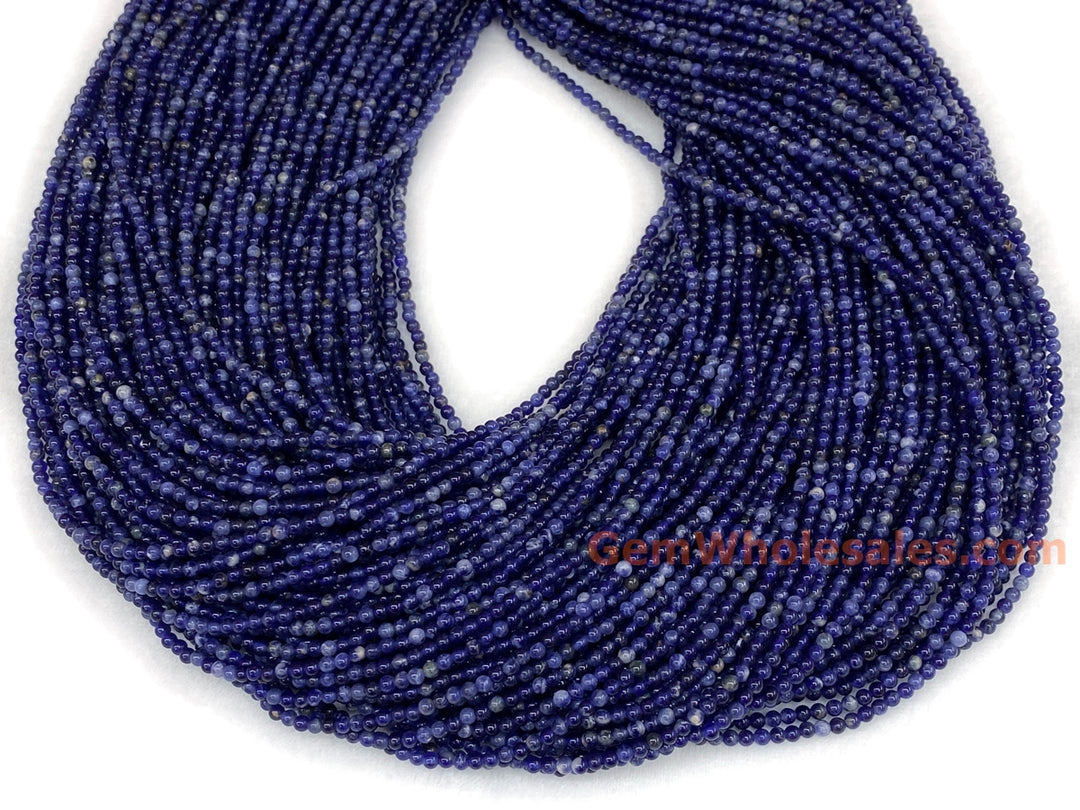 15" 2mm natural sodalite stone tiny round beads