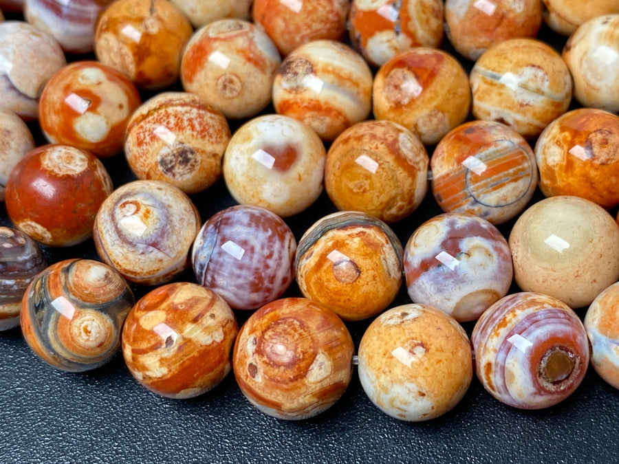 14.5" 10mm red orange Dream Fire agate multi color round polish beads