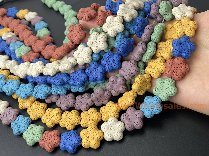 19mm red color Lava flower beads for jewelry making, 15"