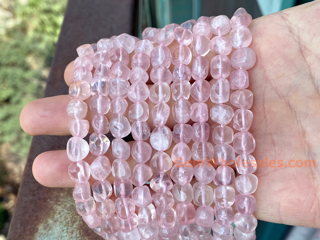 15.5" 8x10mm Natural rose quartz pebbles/nugget beads