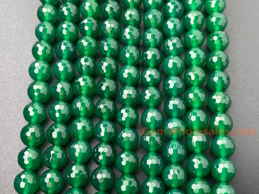 8mm green Agate Round faceted jewelry beads, 15"
