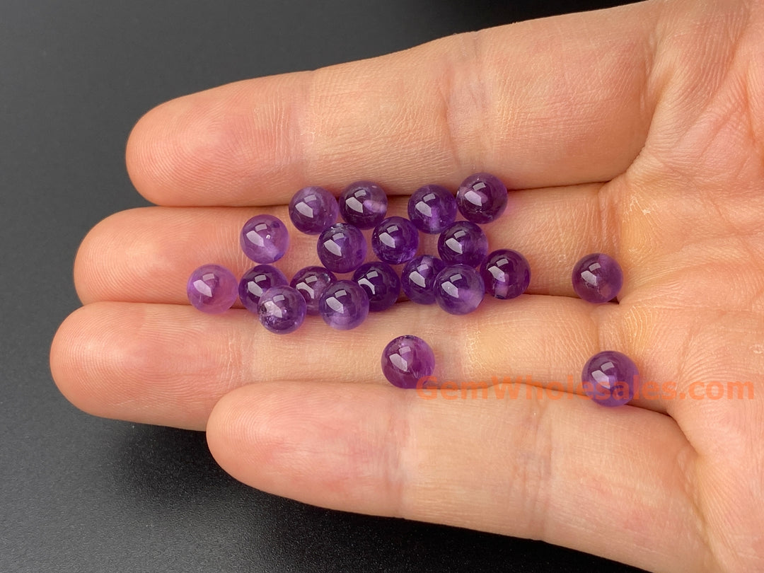 6mm Natural amethyst half drilled round crystal beads 10pcs