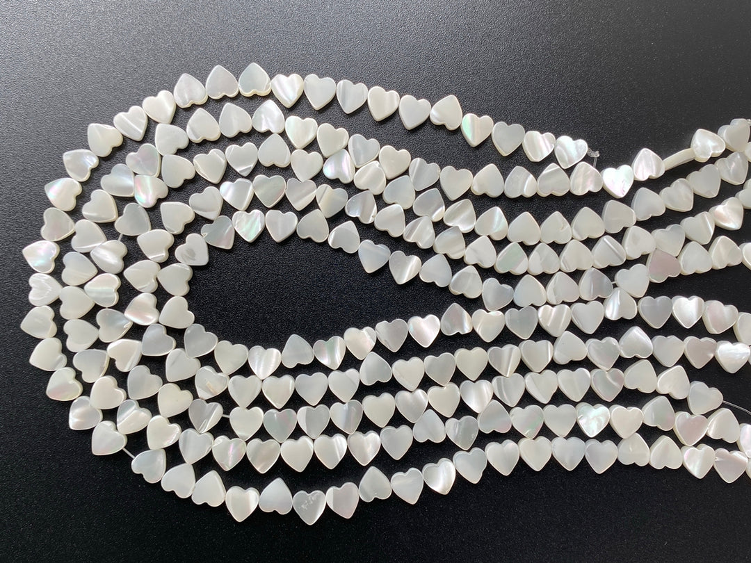15.5" 8mm Natural white mother of pearl/MOP flat heart Beads