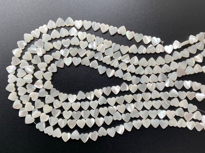 15.5" 8mm Natural white mother of pearl/MOP flat heart Beads