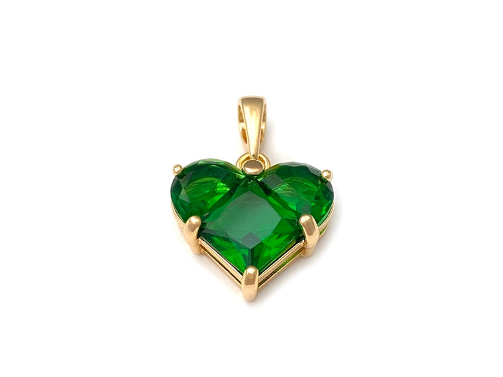 2PCS 14mm Green CZ heart, Gold Plated brass heart charms pendant