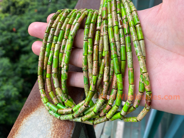 Perles rondes en jaspe empereur vert jaunâtre, 4 x 13 mm, 15,5"