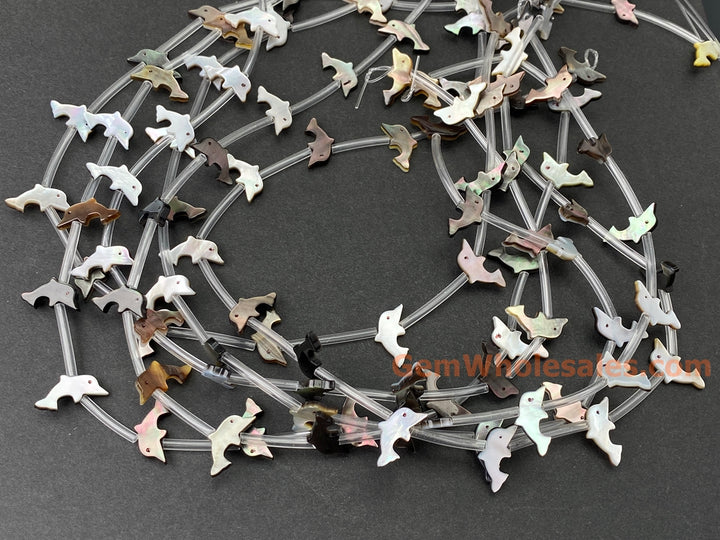 10PCS 7x14mm Natural Black MOP Dolphin beads, mother of pearl