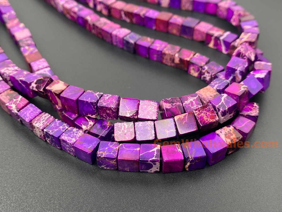 15.5" 6mm  purple Sea Sediment cube beads,emperor jasper cube,purple Aqua Terra Jasper