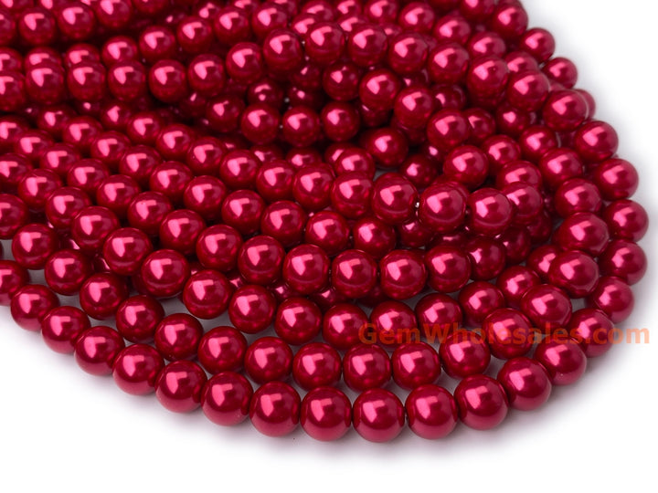 15.5" 8mm rose red glass round beads