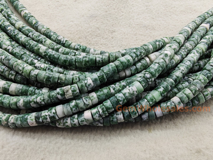 15.5" 3x6mm Natural green spot jasper heishi beads for jewelry making