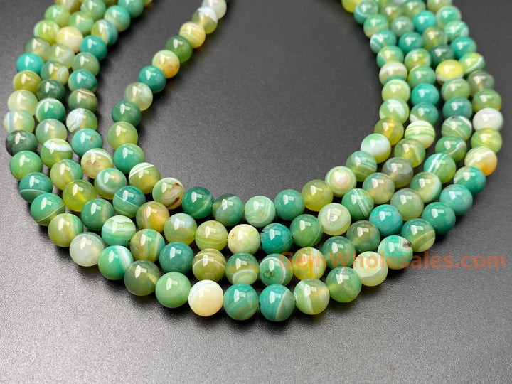 15" 8mm Mix Green stripe agate round semi precious stone beads
