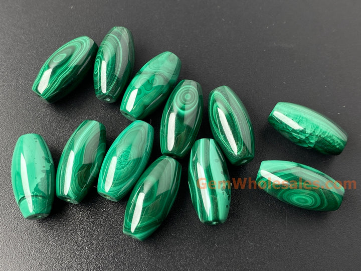 2PCS 10x20mm natural malachite stone oval barrel/marquise beads