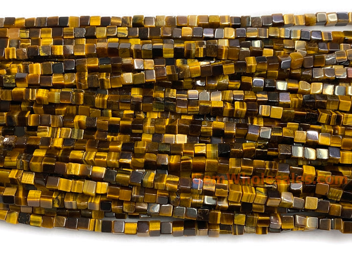 15.5" 4mm Natural yellow tiger eye stone cube beads