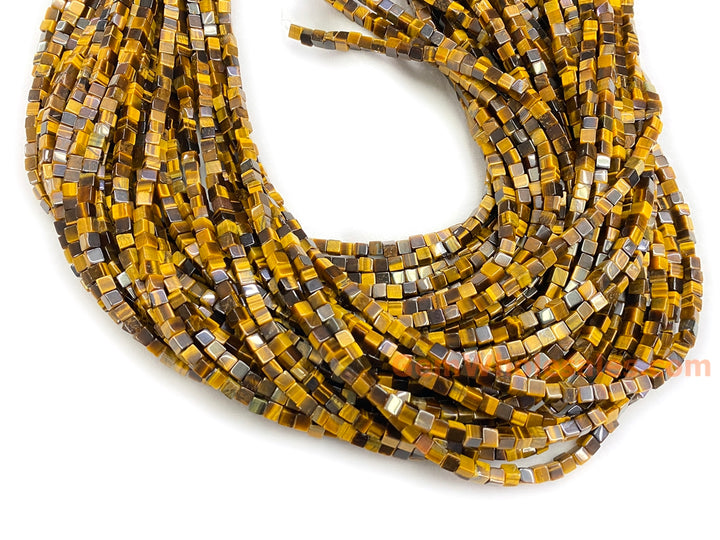 15.5" 4mm Natural yellow tiger eye stone cube beads