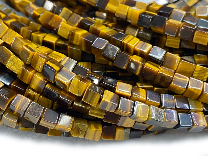 15.5" 4mm Natural yellow tiger eye stone cube beads