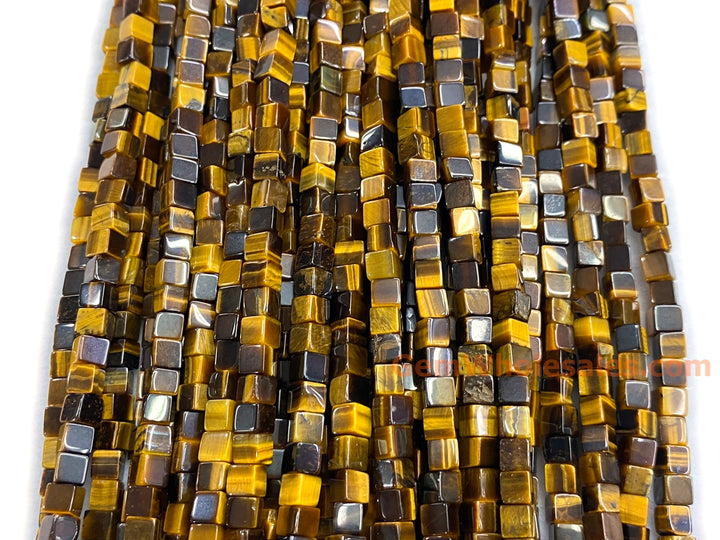 15.5" 4mm Natural yellow tiger eye stone cube beads