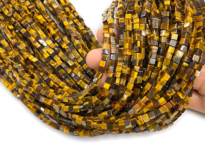 15.5" 4mm Natural yellow tiger eye stone cube beads