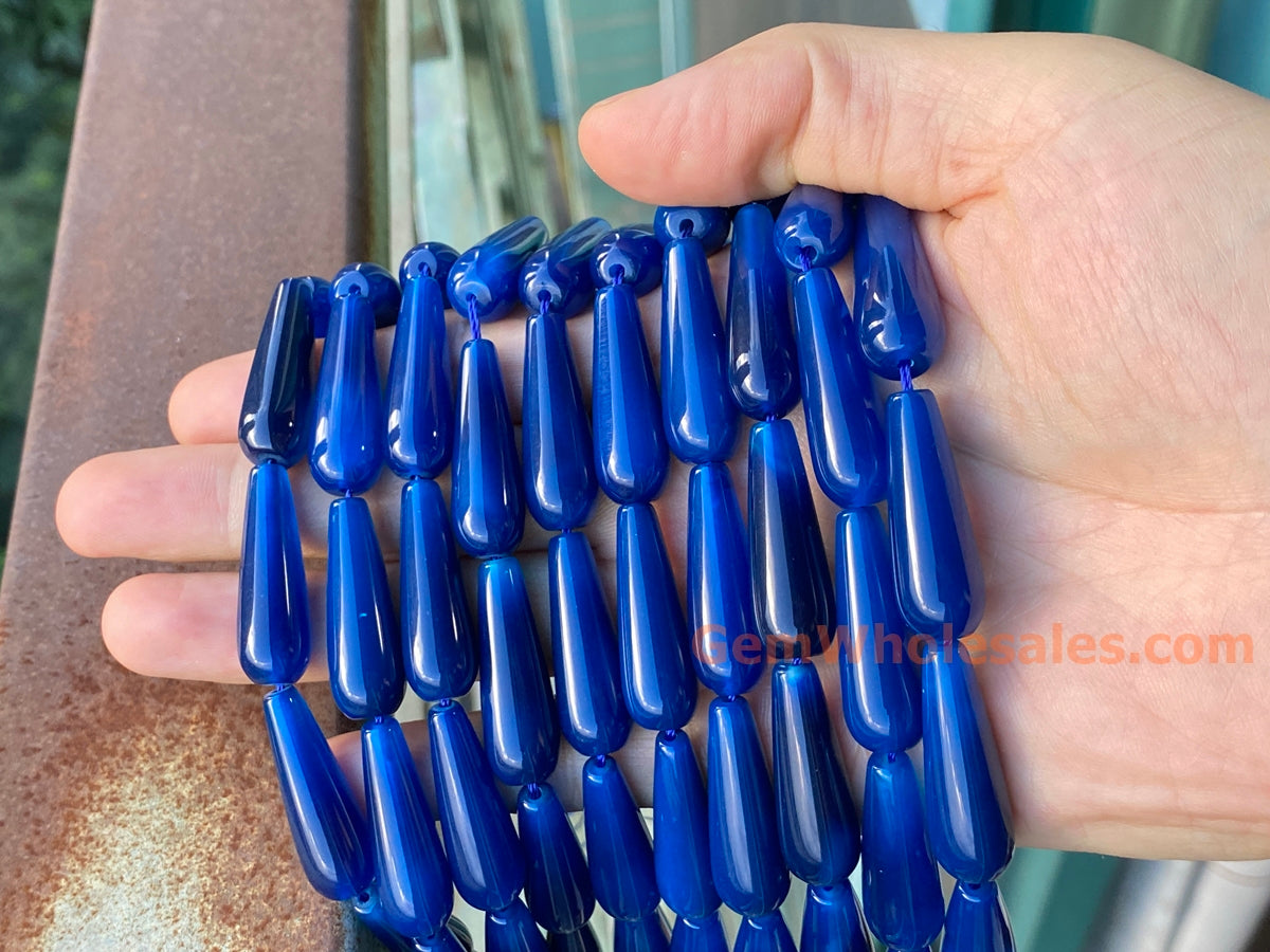 15.5" 10x30mm blue agate teardrop beads, DIY jewelry pendant, semi-precious stone