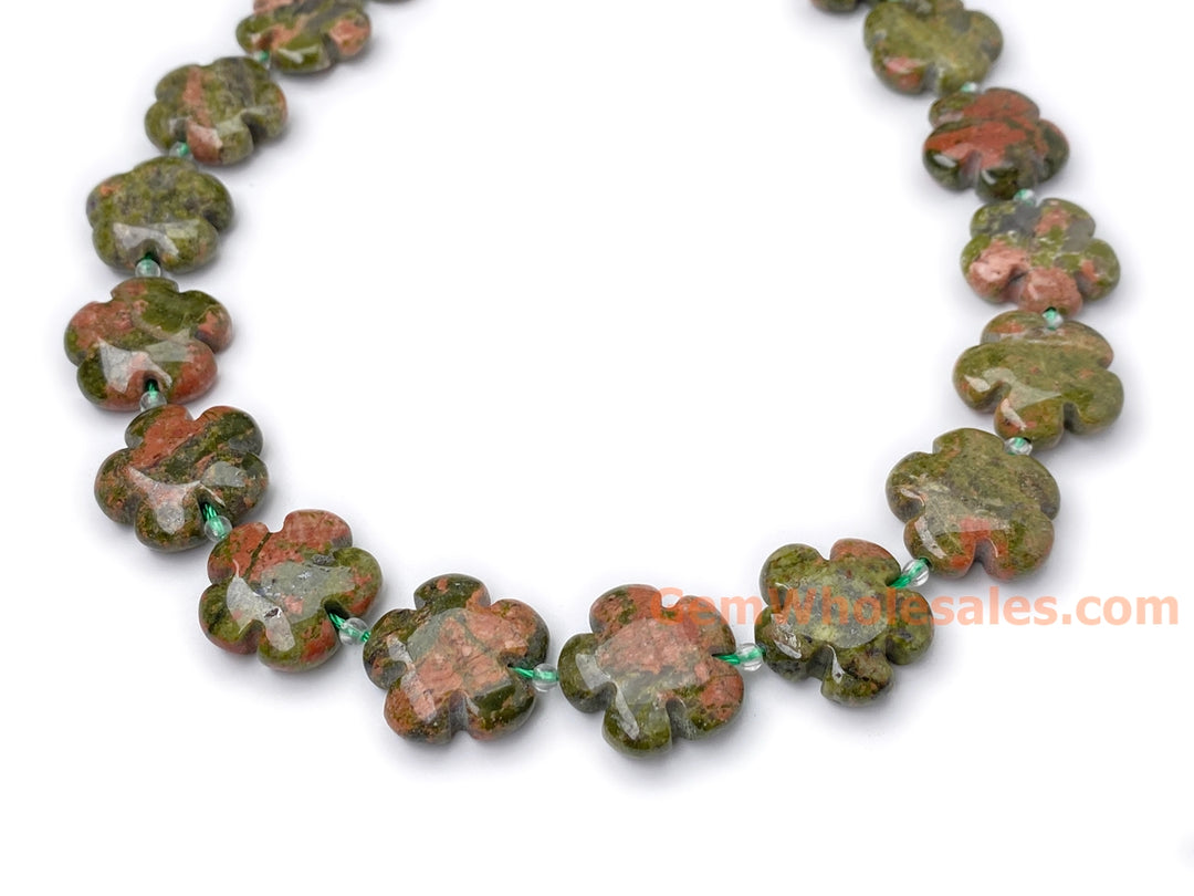 15.5" 15mm/20mm natural Unakite stone flower beads