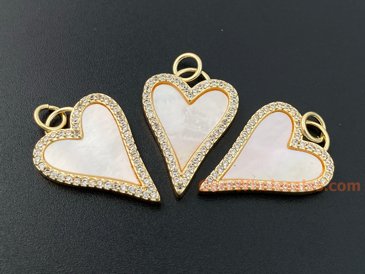 2PCS 15x21mm light pink shell heart charms pendant gold plated brass