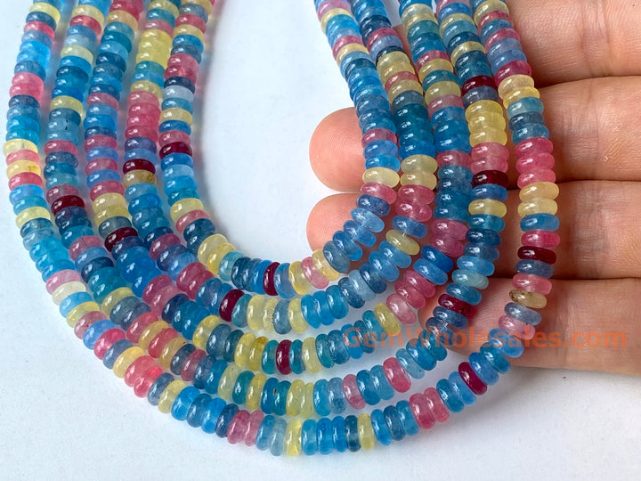 2x6mm blue Yellow red multi color jade Heishi beads, 15"
