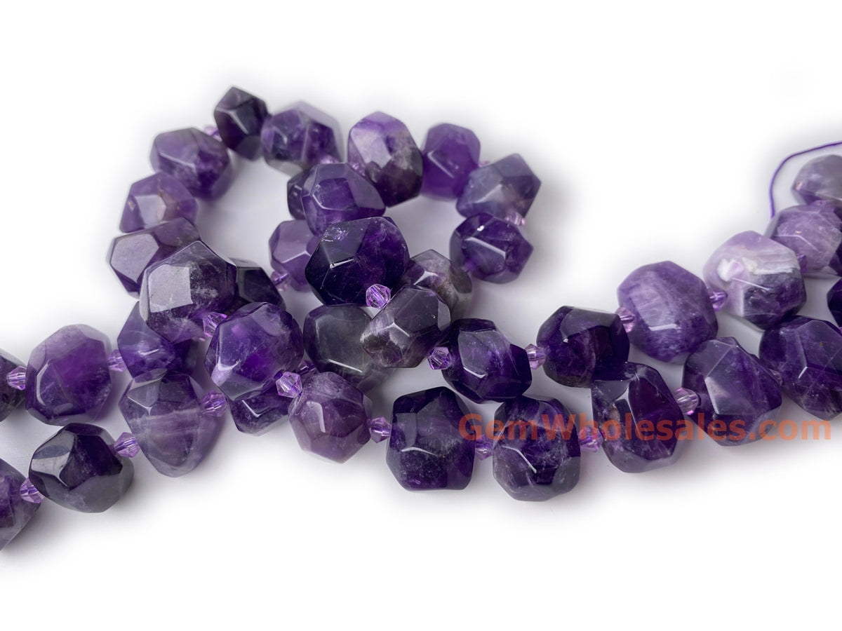 15.5" 15~20mm Natural amethyst faceted nugget pendant beads