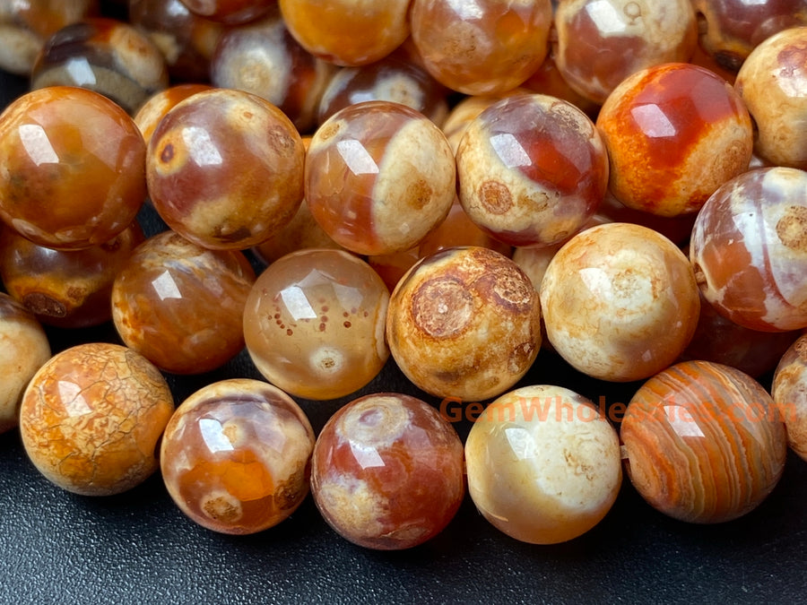 15" 8mm Dream Fire agate Red yellow brown multi color round beads