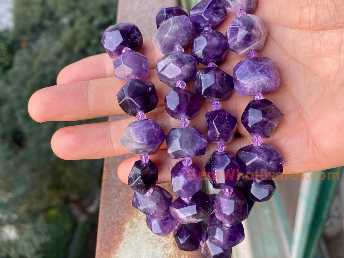 15.5" 15~20mm Natural amethyst faceted nugget pendant beads