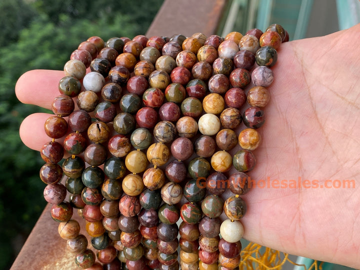 15.5" Picasso Jasper 6mm/8mm/10mm round beads, red brown Picasso stone beads