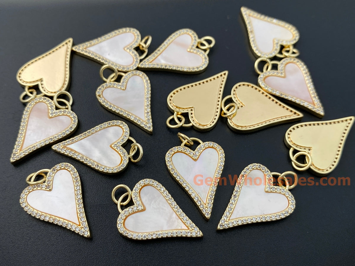 2PCS 15x21mm light pink shell heart charms pendant gold plated brass