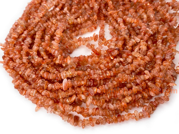3x5mm natural Sunstone chips beads, orange gemstone chips, 32"
