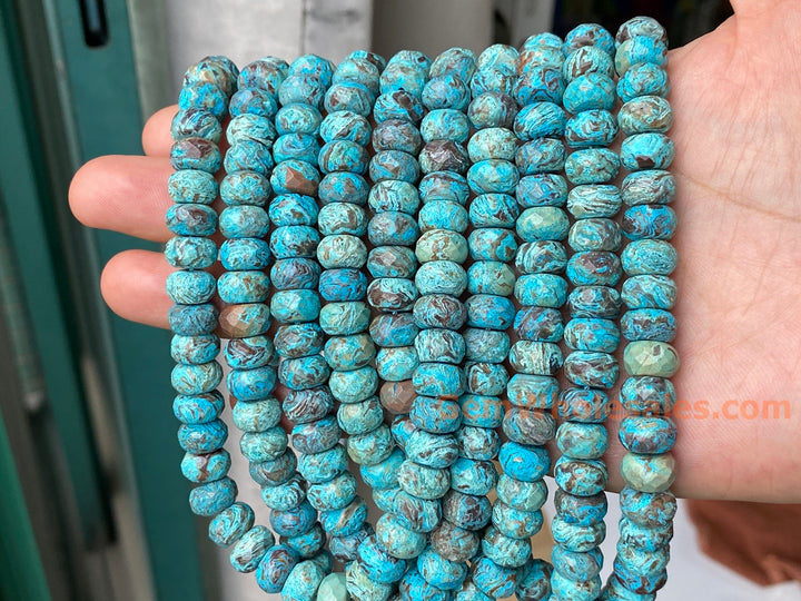 15.5" 5x8mm Turquoise blue Calsilica jasper rondelle faceted gemstone beads