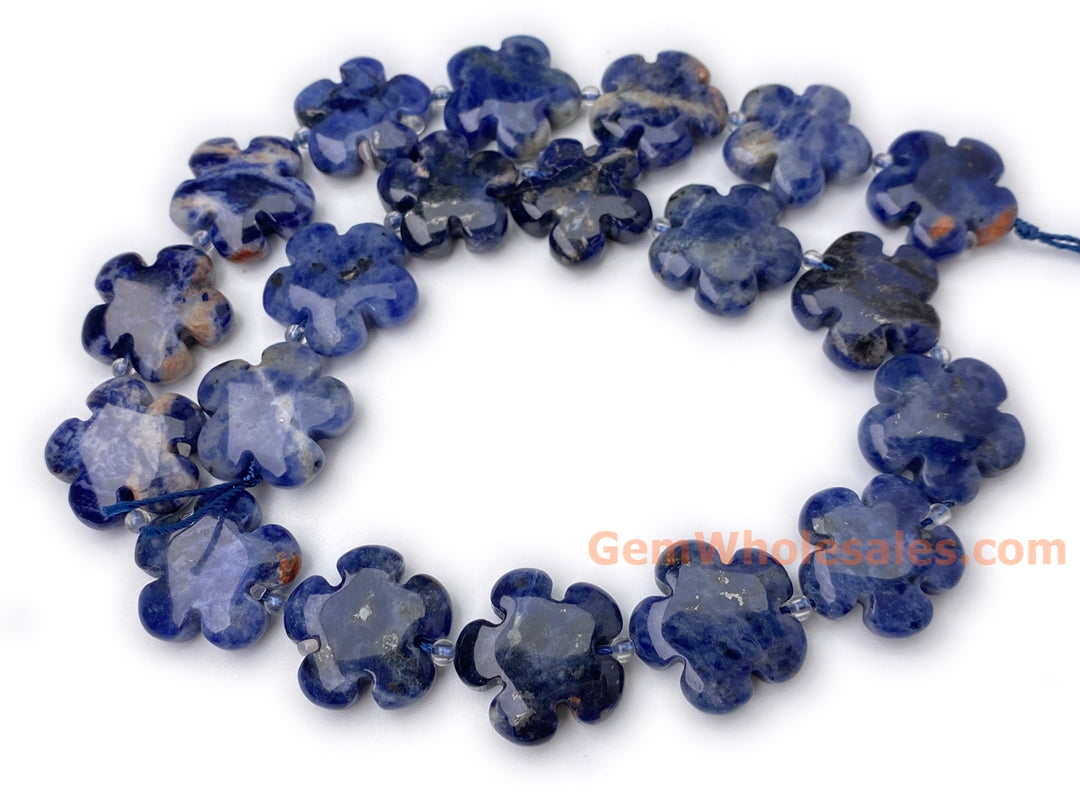 15.5" 15mm/20mm natural Sodalite stone flower beads
