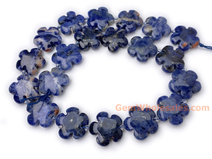 15.5" 15mm/20mm natural Sodalite stone flower beads