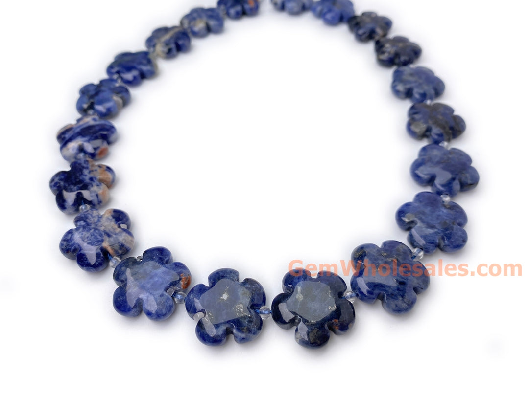 15.5" 15mm/20mm natural Sodalite stone flower beads