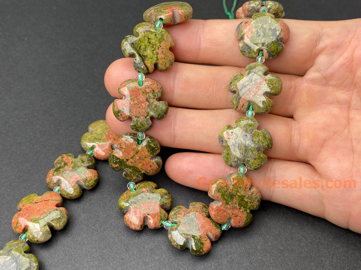 15.5" 15mm/20mm natural Unakite stone flower beads