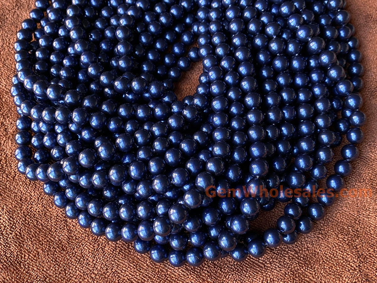 15.5" 8mm/10mm Luster dark blue Shell pearl round beads,shell core pearl,TYF