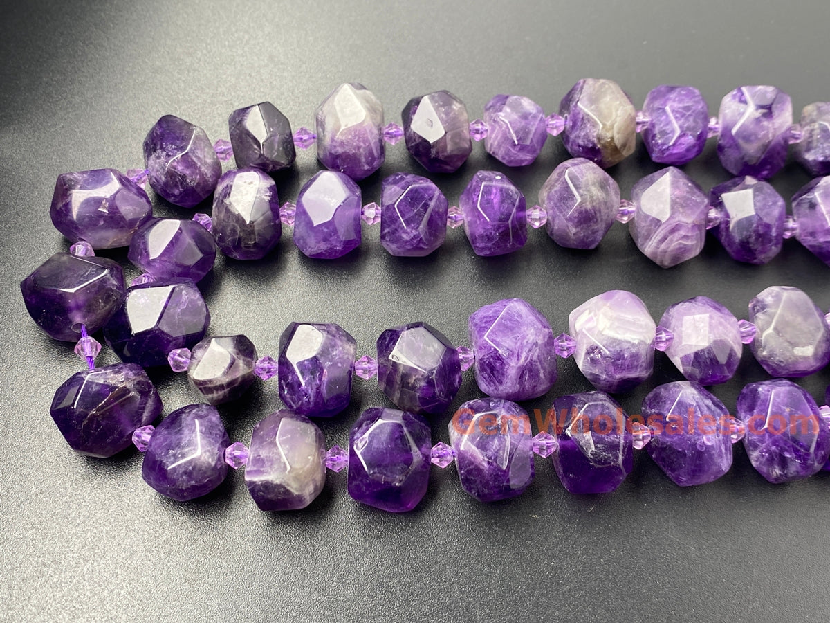 15.5" 15~20mm Natural amethyst faceted nugget pendant beads