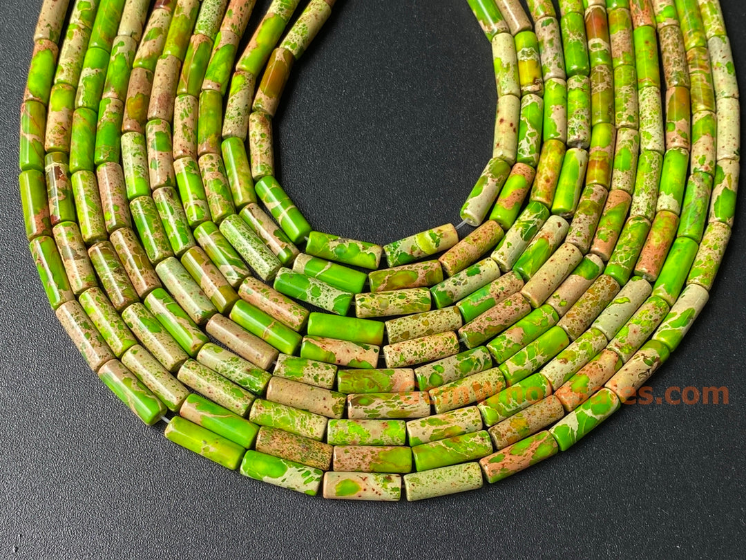 Perles rondes en jaspe empereur vert jaunâtre, 4 x 13 mm, 15,5"