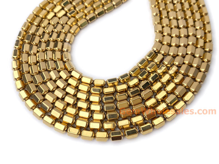 15.5" 5x8mm gold plated Hematite stone Hexagon Drum beads
