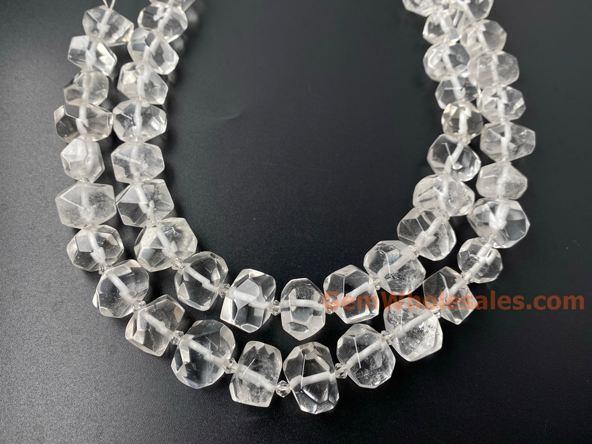 15.5" 15~20mm Natural Rock Quartz faceted nugget pendant beads