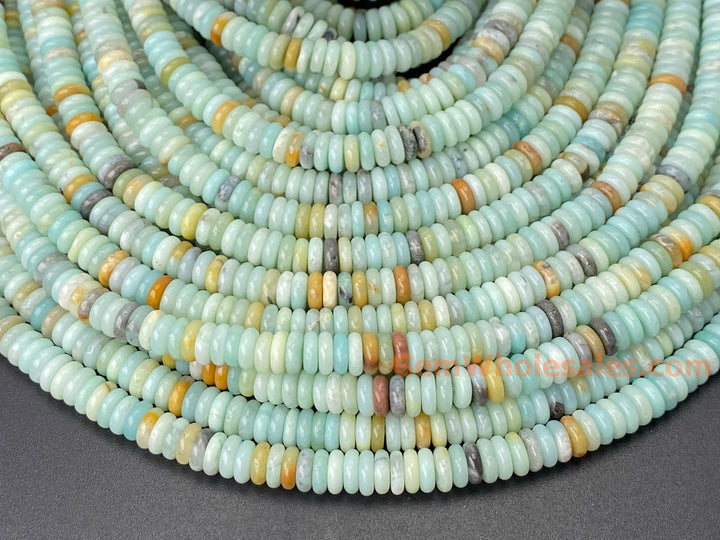 15.25" 2x6mm Natural Amazonite stone rondelle heishi spacer beads A