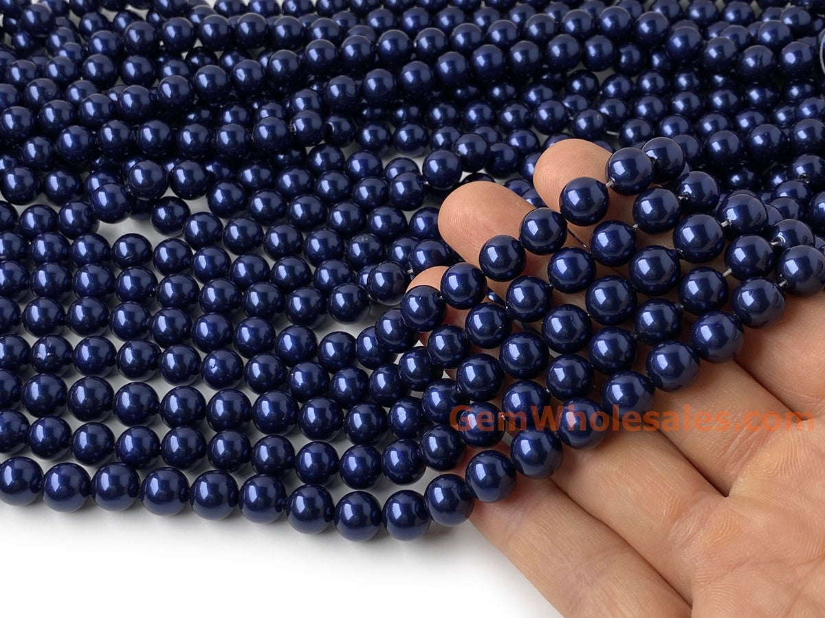 15.5" 8mm/10mm Luster dark blue Shell pearl round beads,shell core pearl,TYF