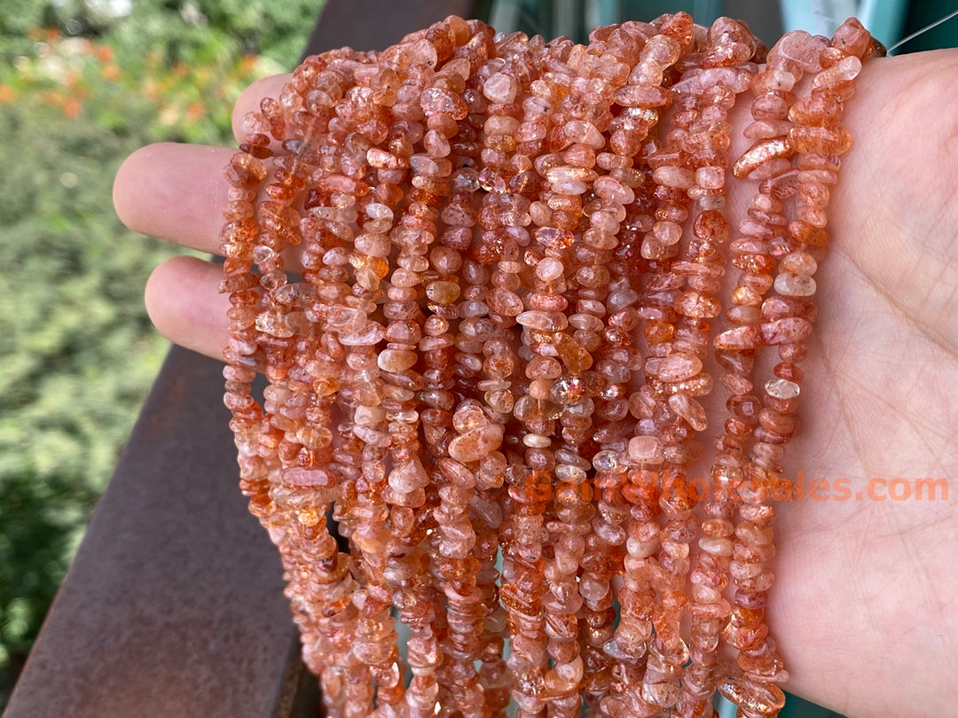 3x5mm natural Sunstone chips beads, orange gemstone chips, 32"